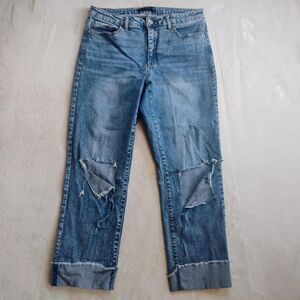 Stitch Star Jeans Womens 12 Blue Cropped Distressed Cuffed Relaxed Fit